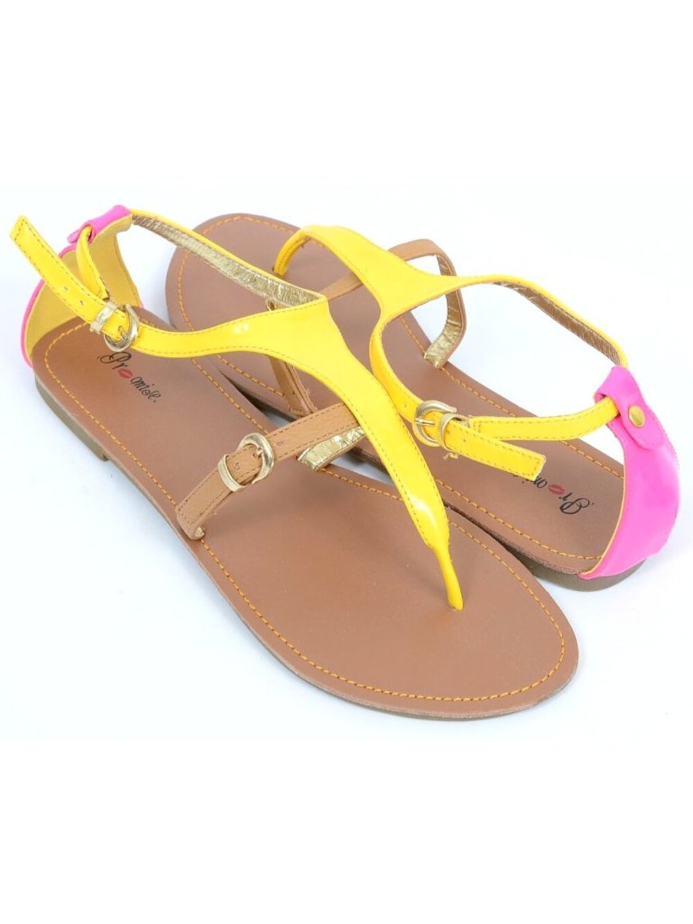 NEW Promise Roana Women's 8 Mustard Hot Pink Gladiator Flip-Flop Flat Sandals